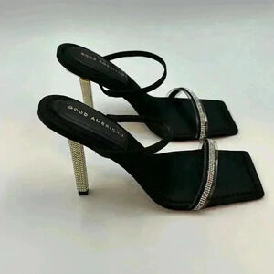 🆕 with box and shoe bag Good American black satin strappy with sparkle h…